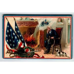 Memorial Decoration Day Postcard White Spotted Dog Soldiers Fireplace Tuck 158